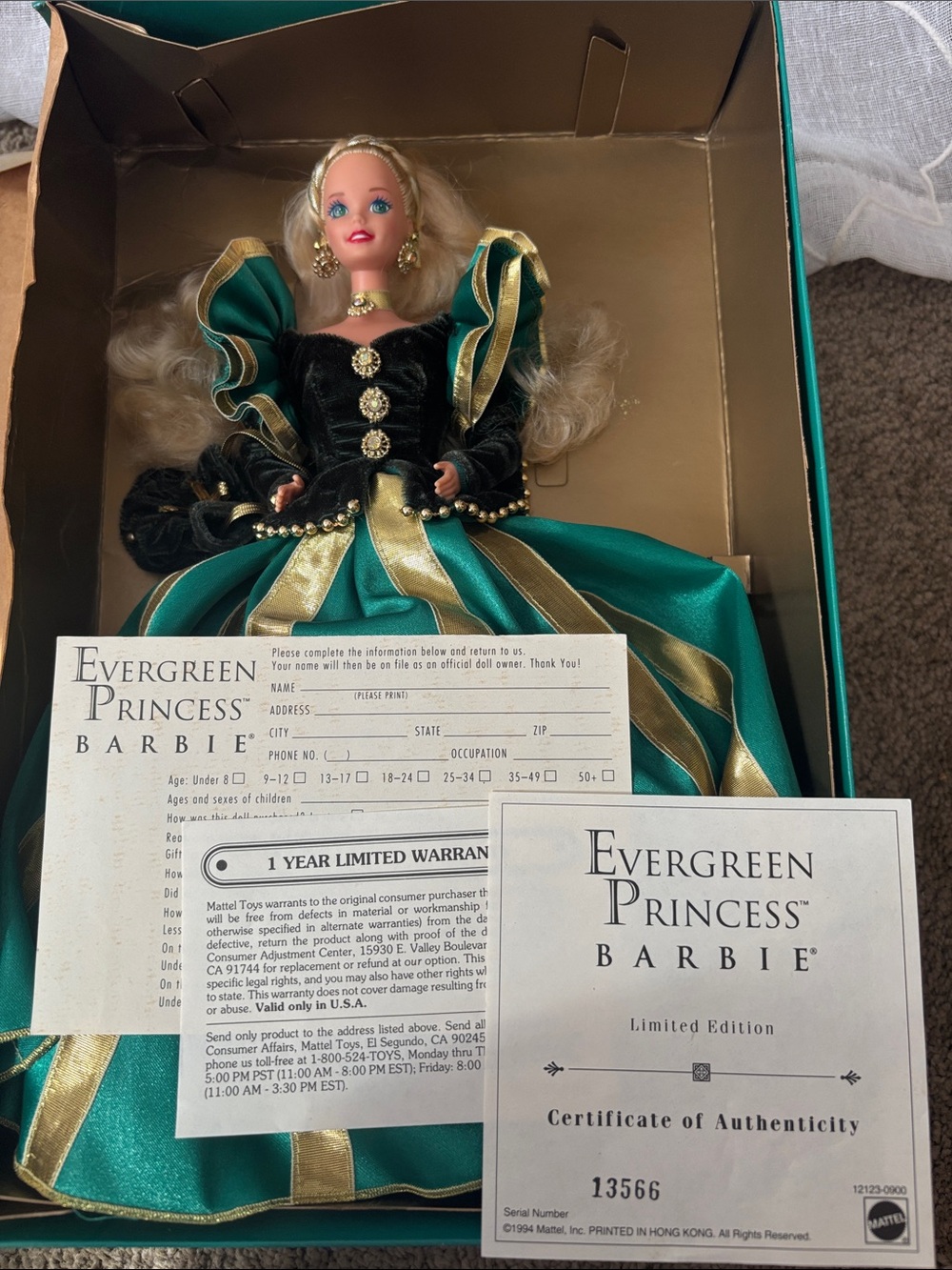 1994 Evergreen Princess Barbie —the Limited Edition Winter Princess Collection